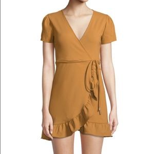 Donna Mizani Madison Ruffle Hem V-Neck Dress Mustard Yellow - S